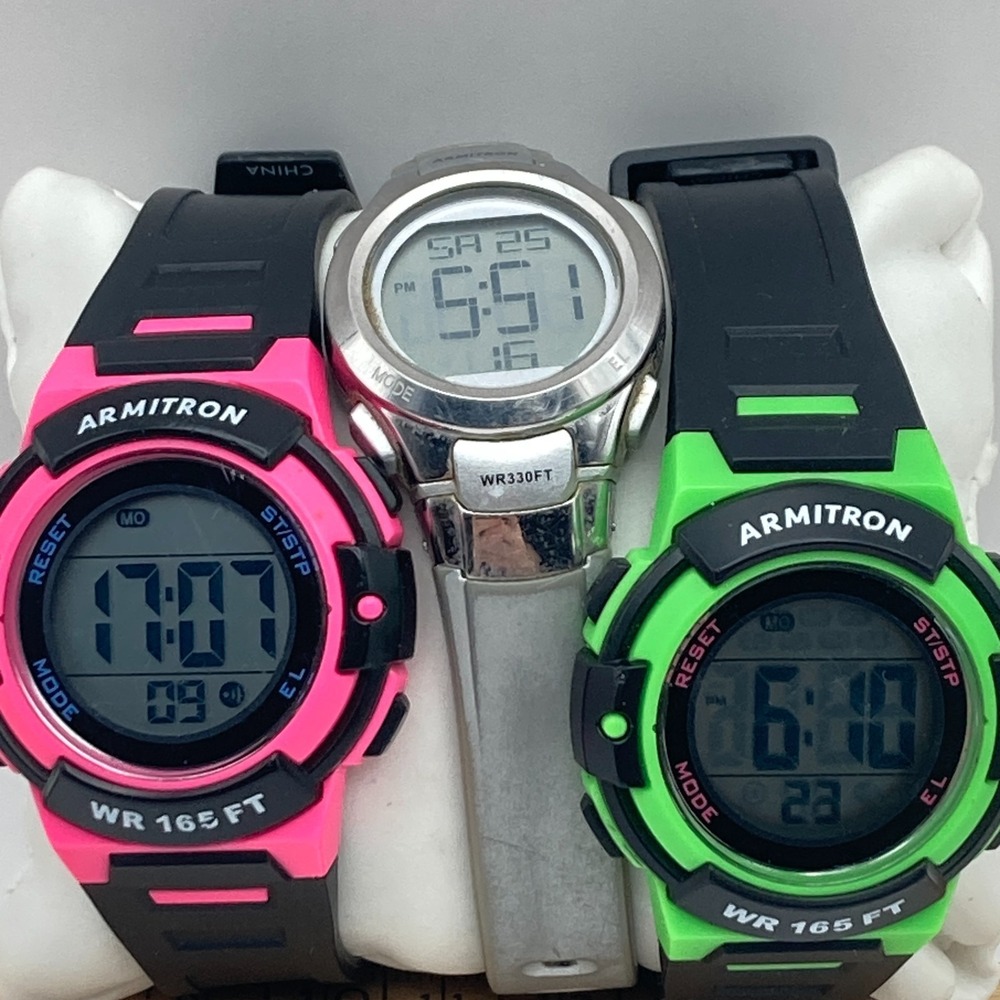 Lot of 3 Armitron Pro Sport Women's Watch Digital Alarm Chronograph Black Pink